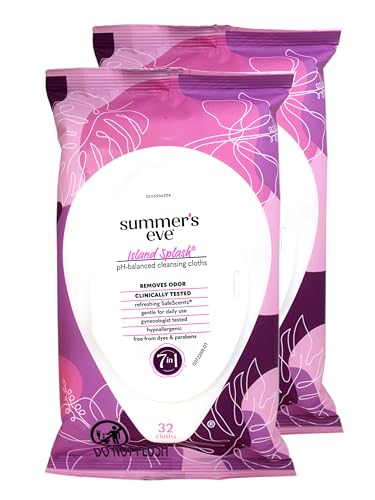 Summer's Eve Island Splash Refreshing Daily Feminine Wipes, Removes Odor, pH Balanced, 32 Count - 2 Pack
