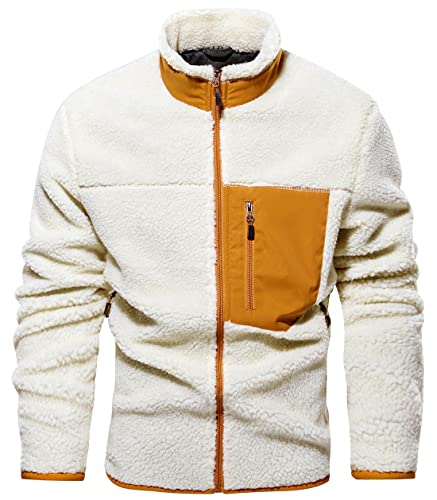 Image of chouyatou Men's Winter Stand Collar Contrast Zip Pocket Fuzzy Sherpa Warm Zip Up Fleece Hoodie Jacket