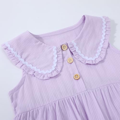 Image of HILEELANG Girls Cotton Dress Sleeveless Peter Pan Collar with Pockets | Soft Cotton, Functional Buttons, Front Pockets, Peter Pan Collar, Ric Rac Trim for Toddler & Little Girls