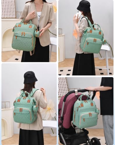 Image of Diaper Bag with Changing Station, Baby Backpack with Foldable Changing Pad | Waterproof Large Backpack for Mom & Dad, Shower Gifts for Mom Dad Girl Boy, Baby Newborn Essential, PaleGreen
