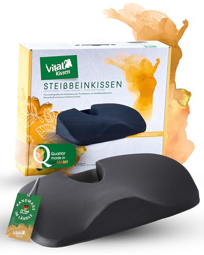 VitaL Kissen® – Orthopädisches Steißbeinkissen schwarz 6 cm – Ergonomisches Keilkissen für Stuhl & Auto – Entlastet Steiß, Rücken & Hüfte – Schmerzreduzierend & rutschfest – Für Büro, Reisen & Zuhause