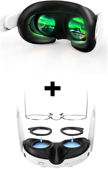AMVR Face Cover Compatible with Meta/Oculus Quest 3 Headset Accessories & Lens Protector Set Compatible with Meta/Oculus Quest 3 Accessories,Glasses Spacer for Quest 3 Lenses