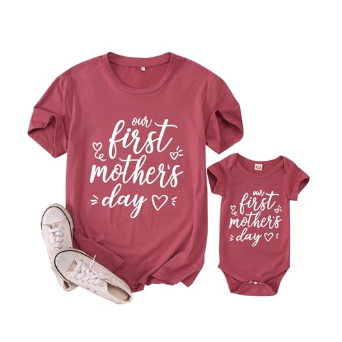CM C&M WODRO Our First Mothers Day Matching Shirt Bodysuit Gift for New Mom Newborn Baby Boy Girl Romper Mommy and Me Outfit (A-Mama Dark Pink, 2XL)
