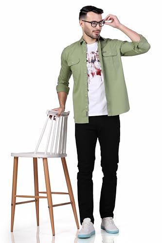 Image of Men's Cotton Twill Utility Shirt | Full Sleeve Button-Down Casual Shirt | Dual Chest Pockets | Comfortable Regular Fit | Everyday Wear