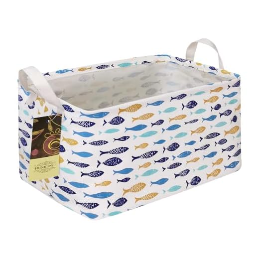 HUNRUNG Rectangle Storage Basket Cute Canvas Organizer Bin for Pet/Children Toys, Books, Clothes Perfect for Rooms/Playroom/Shelves (fish)