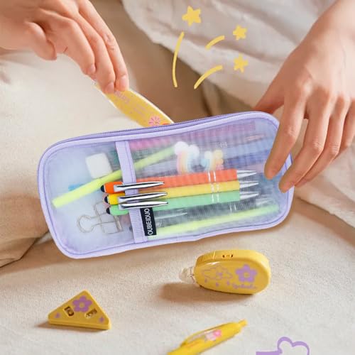 Estojo para lápis, bolsa de lápis, estojo de malha, estojo transparente com zíper, bolsa de cosmétic