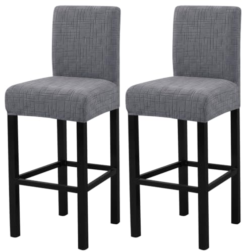 Image of FUANGUI Bar Stool Covers Set of 2, Stretch Bar Stool Seat Covers | Washable Removable Bar Chair Covers with Backs Slipcovers, Bar Chair Covers Square for Kitchen Dining Room Cafe