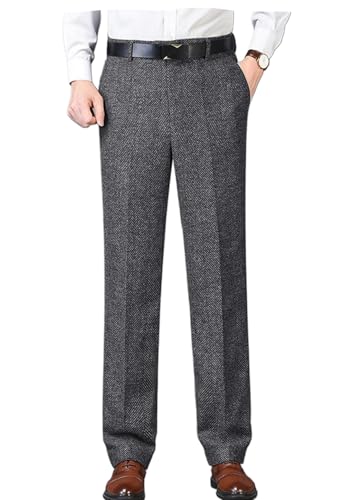 VENNYNG Men's Tweed Dress Pants Vintage Winter Trousers Knit Herringbone Outdoor Daily Formal Business Wedding