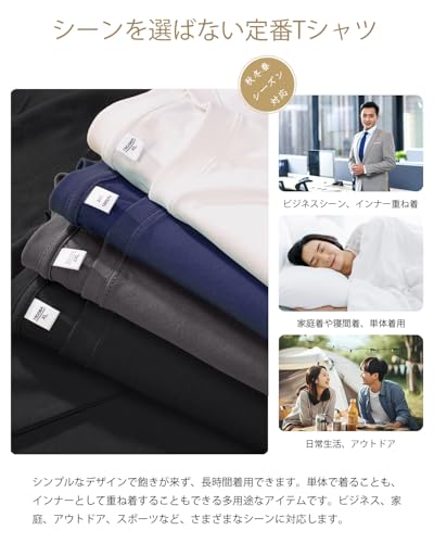 SHOREKEEPER インナーシャツ 5枚組 綿100% やわらか肌着 クルーネック長袖 あったか 下着 防菌防臭 複数色選び メンズ の商品画像 4