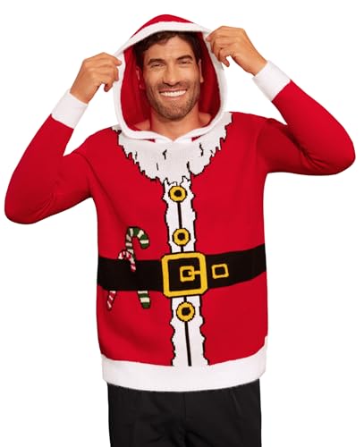 Mainfini Hilarious Christmas Hooded Sweater Playful Seasonal Design Long Sleeve Funny Pullover Ugly Festive Outfit