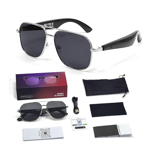 SKEKECIE AI Smart Translation Glasses for Travel & Business, Real-Time 100+ Language Translator, Wireless Open-Earphones Design with Music Playback & Touch Control,Lightweight Eyewear (SR/GY)