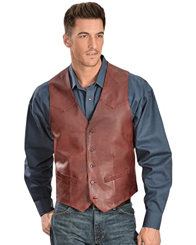 Image of Scully Men's Brown Leather Sleeveless Coat, Large