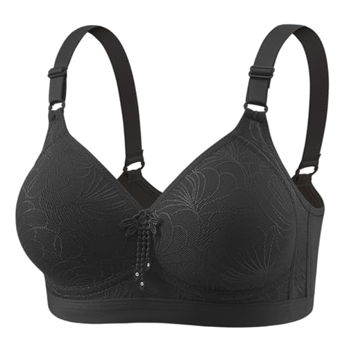 Ropa interior para mujer con hebilla de copa fija en la parte delantera para ancianos, sujetador de talla grande sin aros, sujetador de tirantes fino incómodo, Negro , 44