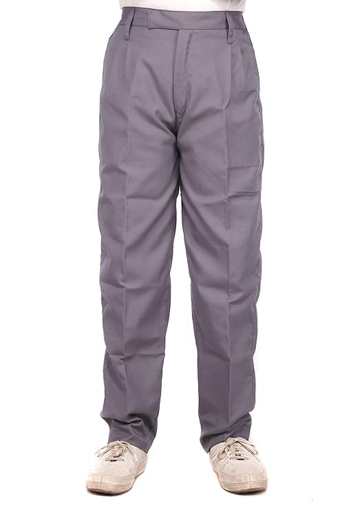 Image of KENDRIYA VIDHYALAYA Uniform Pant for Class 3 to 12 (Summer Uniform) - Grey for Boys - Front Pleated and Full Belt |School Uniform Boys Grey Full Pant |