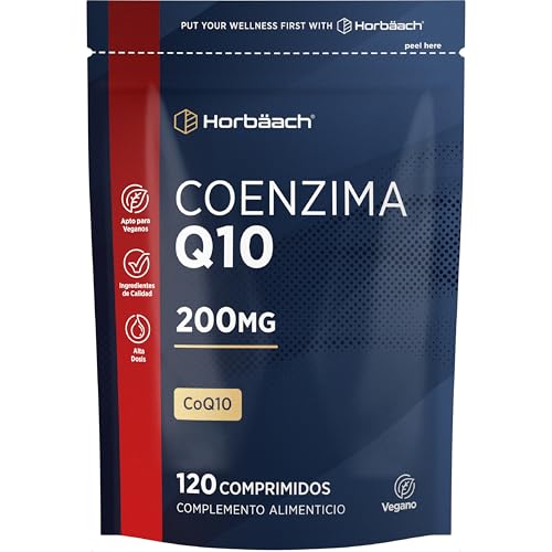 Coenzima Q10 200mg | 120 Comprimidos Veganos | 100% Pura Fermentada Naturalmente | Máxima Potencia | Ubiquinona Coenzyme Q10 | de Horbaach