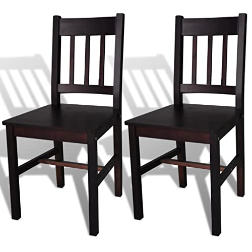 vidaXL 2X Bois de Pin Chaise Salle à Manger Marron Foncé Chaise de Cuisine