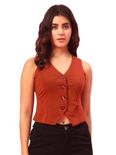 Image of Trend Arrest.ed Women's V-Neck Waistcoat | Button-Down Sleeveless Top | Premium Stretchable Lycra Formal & Casual Layer