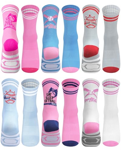 6 Pairs Softball Volleyball Crew Socks Moisture-wicking Athletic Sports Socks Xmas Holiday Gift for Female Players