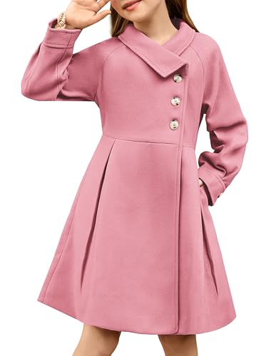 Image of GRACE KARIN Girls Dress Coat Kids Wool Lapel Long Button Jackets Fall Winter Outerwear Peacoat with Pockets 5-12Y