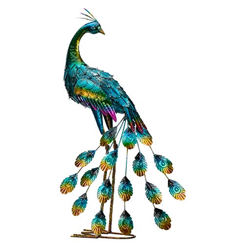 Kircust Metal Peacock Garden Statue and Sculpture, Peacocks Yard Art Lawn Ornament for Outdoor Backyard Porch Patio Decor(1-Piece)