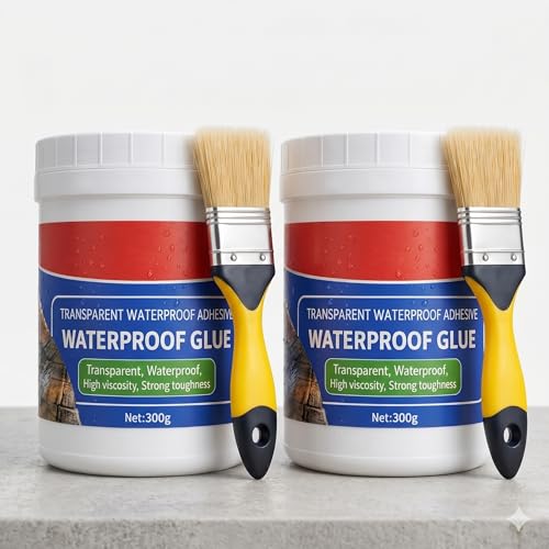 Image of Crack Seal Glue 300gm with Brush Transparent Waterproof Resin Epoxy for Roof Leakage Crack Seal Agent Roof Water Leakage Solution Water Proof Glue for Waterproofing (300 GM / 2 PACK)