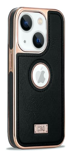 Image of BOUNCEBACK Faux Leather Electroplated Logo Cut Back Case /Cover for iPhone 13 & iPhone 14 - Black