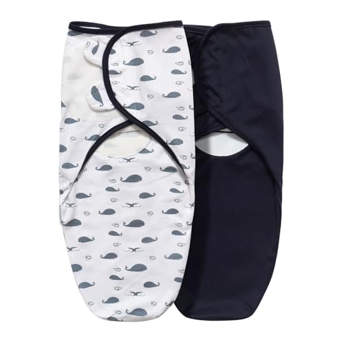 Image of Baby Swaddle Blanket, 2 Pack Newborn Swaddles 0-3-Months, Small-Medium Easy Change Infant Wrap, Infant Swaddling Sack, Adjustable Swaddle Blanket (Blue and Whales)