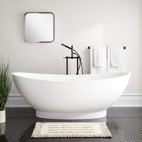 Signature Hardware 488972 Brielle 71" Free Standing Solid Surface Soaking Tub with Center Drain - Glossy White
