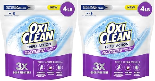 Image of OxiClean Triple Action Odor and Stain Remover Powder, Use with Detergent, Eliminates Tough Odors and Removes Stains, Color Safe and Chlorine Free, 4 lbs (Pack of 2)