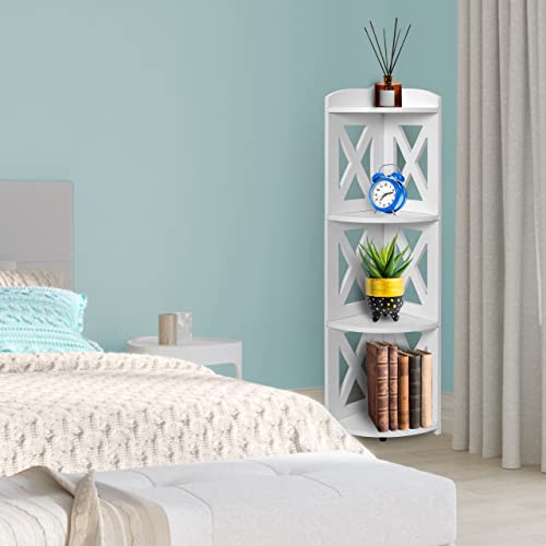 Nhz Corner Shelf Stand, Wood Corner Bookshelf, Corner Bookcase And Plant Stand (White, 4 Tier) #TOP1