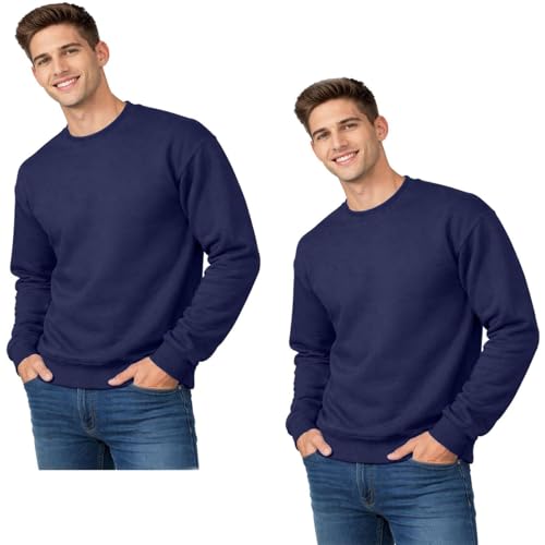 Image of True Face Mens Sweatshirts Plain Workwear Pack of 2 Casual Crew Neck Jumper Fleece Sweater Sports Leisure Pullover Top Navy - 2 Pack M