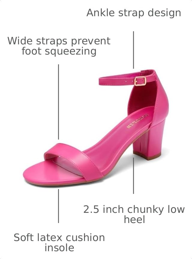 Image of DOBOLIN Women's Heeled Sandals Open Toe Ankle Strap 2.5-Inch Chunky Heels Dress Shoes Wide Feet Friendly