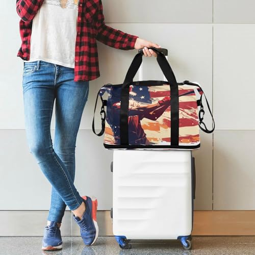 Baseball American Flag Gym Sports Duffel Bags Carry On Personal Item Bag with Toiletry Bag for Yoga Multifunctional 7