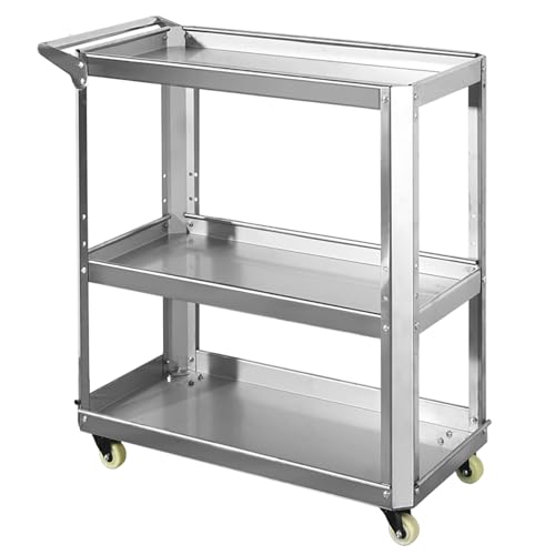 Carro utilitario de acero de 3 niveles con ruedas, gris, 70 x 34 x 80 cm