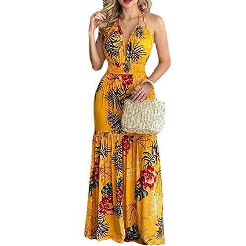 Robe longue floral d'été fluide pour silhouette élancée en bleu L