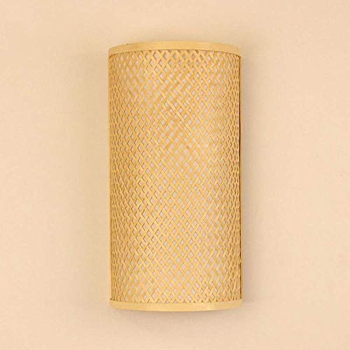 LSLVKEN Bambou Osier Rotin Applique Murale Applique Rustique Lumière Chambre Chevet Couloir 2 Lumières E27 Edison Applique Luminaire Applique Lanterne Décoration