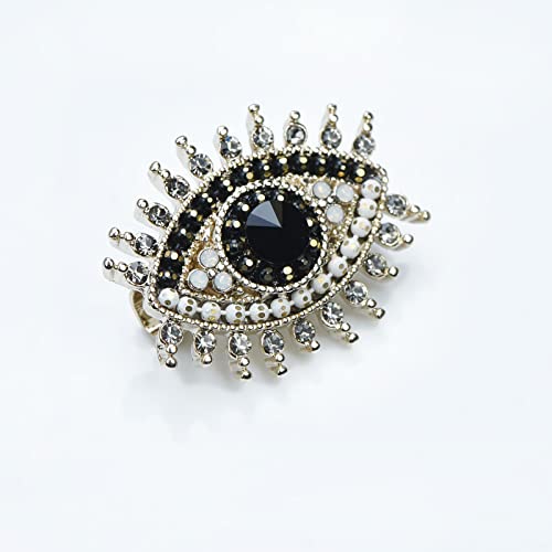 Image of Retro Evil Eye Brooch Fashion Unique Crystal Pearl Abstract Eyes Brooches Pin Badge for Women Bridal Jewelry Gift