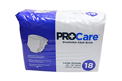 ProCare Breathable Adult Briefs / Diapers 4 Bags of 18 (Large 45”-58”)