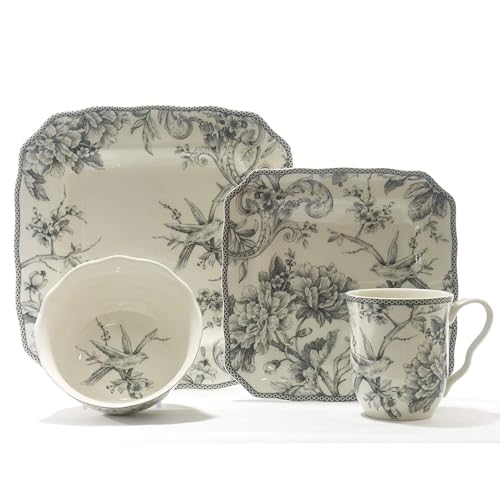 222 Fifth Adelaide 16-Piece Square Floral Dinnerware Set – Servic...