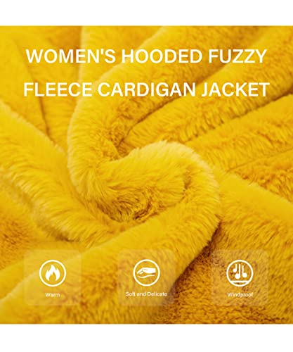 Bellivera Women's Faux Fur Jacket with 2 Side-Seam Pockets, The Coat with Hood 1712014 Yellow XL