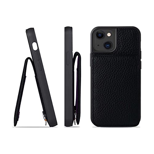 iPhone13 mini ケース 本革 シュリンクカーフレザー カードポケット フラップ スタンド機能 ショルダーストラップ 耐衝撃 ハンドメイド ギフト シンプル メンズ レディース スマホケース 黒 クロ ブラック SCPG-13Mini-Black