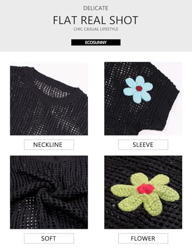 Ecosunny Womens Summer Crochet Tops Scoop Neck Short Sleeve Pullover Sweater Hollow Out Knit Tops Shirts Beach Cover Ups4