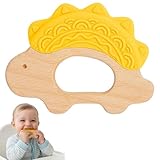 JUNUNA Baby Must Haves – Baby Teething Toys and Teether for Soothing Relief – Perfect for Teething Toys 3-6 Months and Shower Gifts – Soft, BPA-Free, Ergonomic Dinosaur Wood Design.