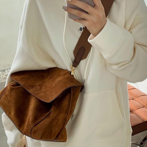 Brown Suede Messenger Bag Brown Suede Satchel Crossbody Bag for Women Office Tote Handbag4