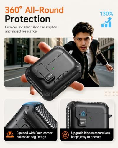 Image of for AirPods Pro 3 Case with Lock (Black) | Compatible with MagSafe,with Phone Stand,with Automatic Snap Switch Carbon Fiber Design Protection Cover with Cleaning Pen