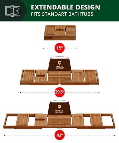 ROYAL CRAFT WOOD Luxury Bamboo Bathtub Caddy Tray, + FREE Soap Holder (BROWN)