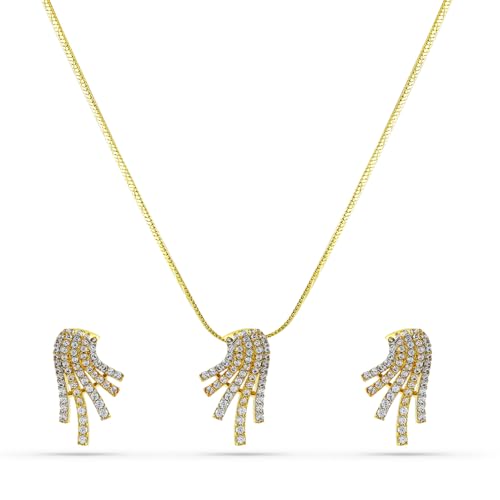 Image of Rubans Pendant Necklace Set American Diamond and Zirconia Gift Jewellery for Women & Girls