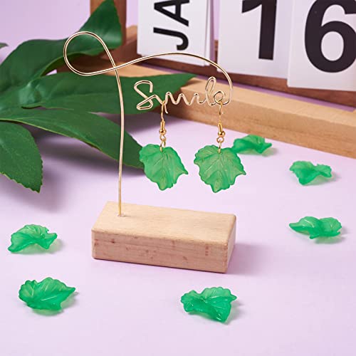 Craftdady X-PAF002Y-7-CRAFTDADY 100Pcs Transparent Frosted Green Acrylic Maple Leaf Pendants 24X22.5Mm Plastic Leaf Bead Charms thumb #4
