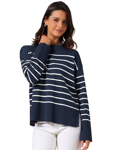 Allegra K Sweater for Women's 2025 Fall Winter Outfits Crewneck Side Slit Knit Pullover Tops