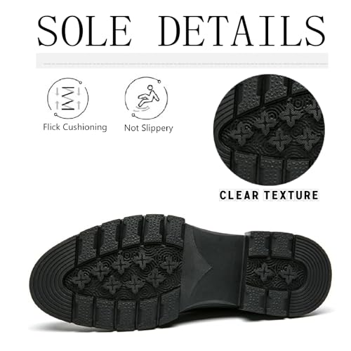 Men's Leather Brogue Platform Slip On Loafers Fashion Round Toe Chunky Heel Non-Slip Lug Sole Dress Shoes Casual Business Work Penny Loafers4